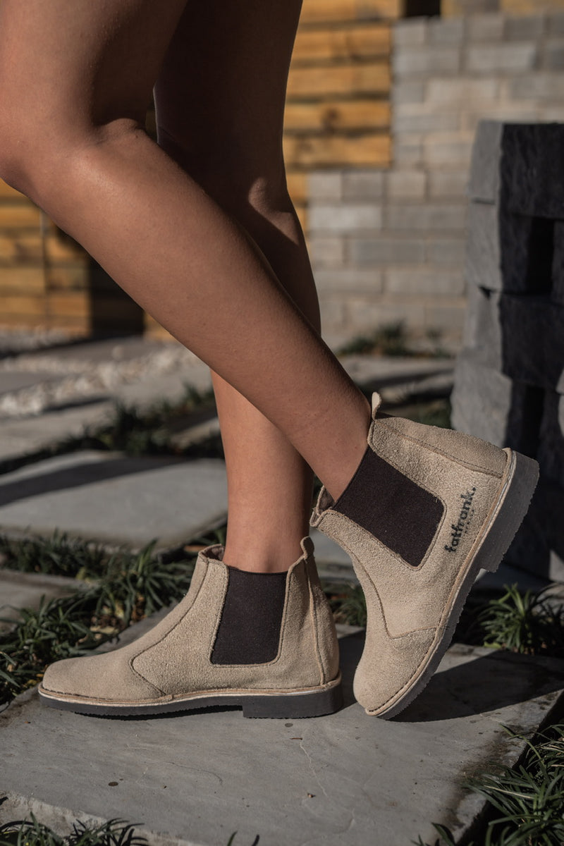 The Amethyst Studded Beige & Black Suede Leather Women’s Boot