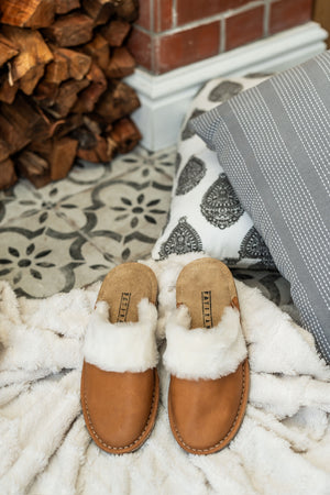 Ladies Tan Slip On Sheep Skin Slipper