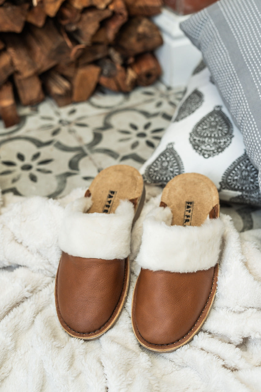 Ladies Brown Slip On Sheep Skin Slipper