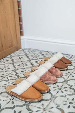 Ladies Tan Slip On Sheep Skin Slipper