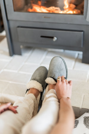 Ladies Grey Wool Slipper