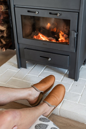 Mens Tan Slip On Sheep Skin Slipper