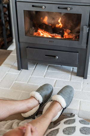 Mens Grey Wool Slipper