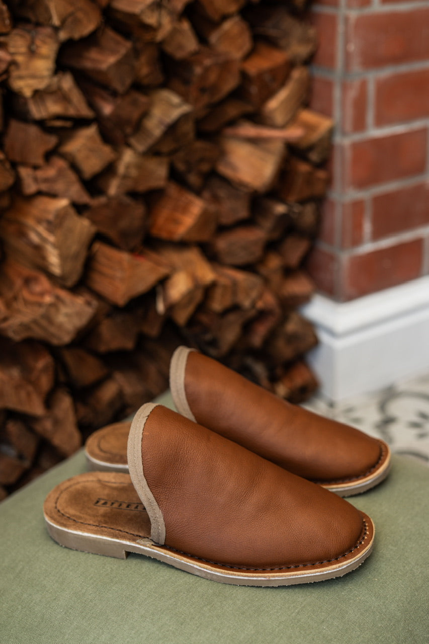 Mens Brown Slip On Sheep Skin Slipper