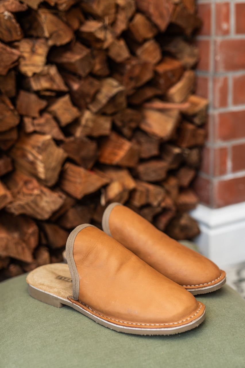Mens Tan Slip On Sheep Skin Slipper