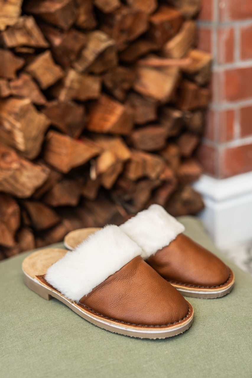 Ladies Brown Slip On Sheep Skin Slipper