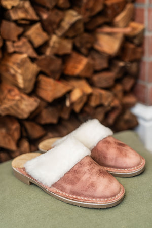 Ladies Pink Slip On Sheep Skin Slipper