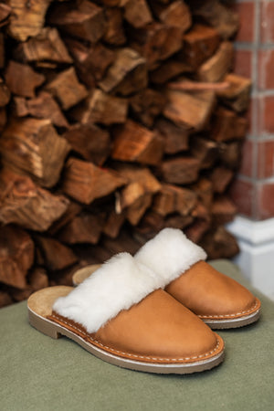 Ladies Tan Slip On Sheep Skin Slipper