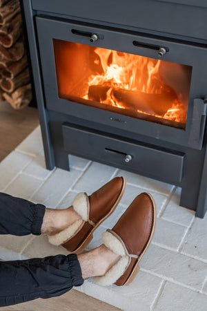 Mens Brown Sheep Skin Slipper
